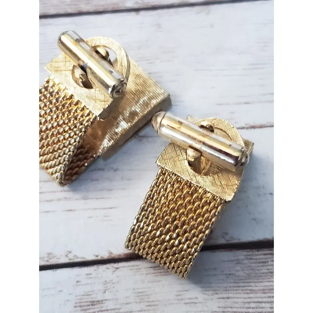 Vintage Cufflinks - Gold Tone & Amber Tone Gem